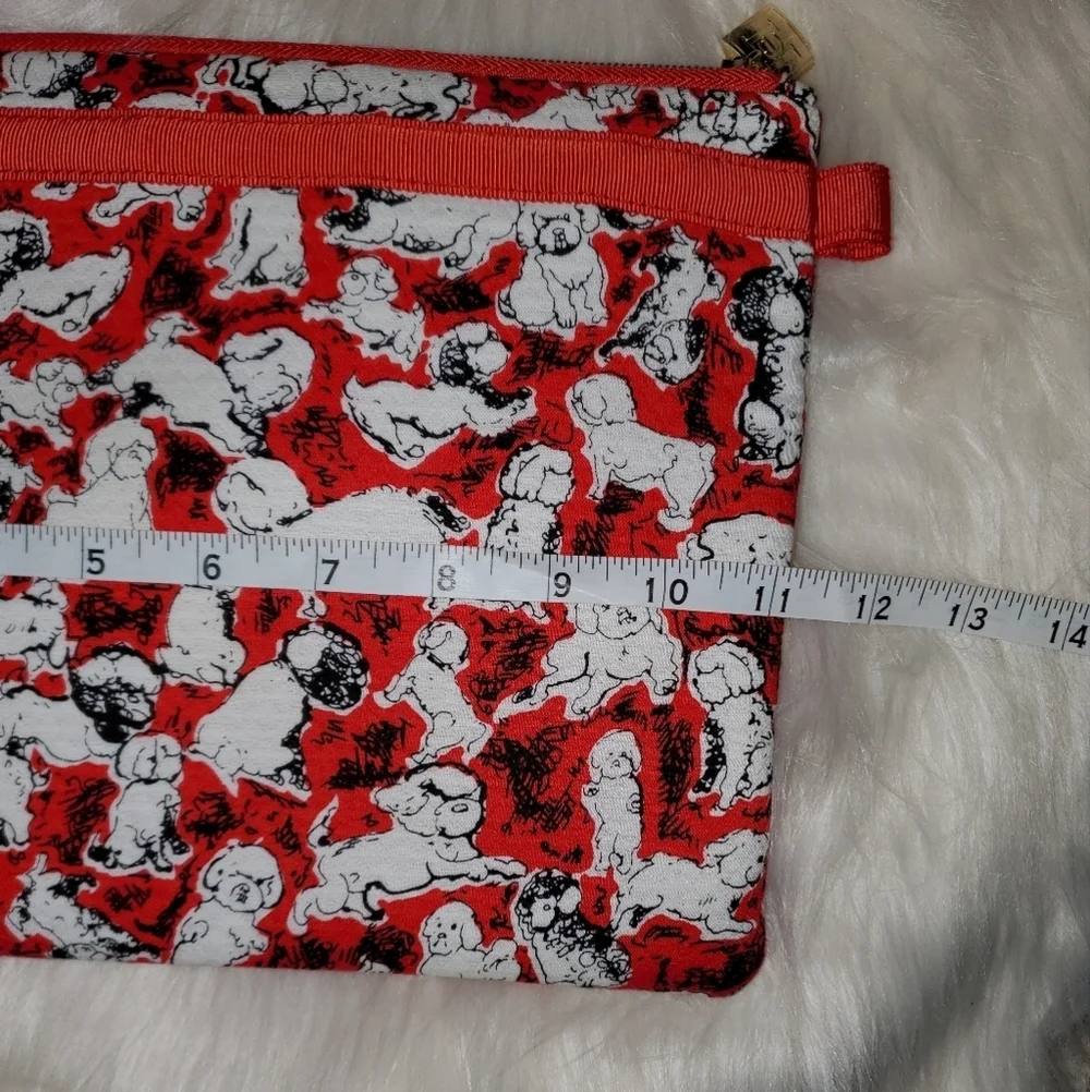 Carolina Herrera White Poodles On Red And Black Pouch